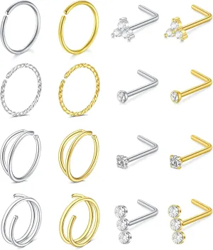MODRSA Nose Rings - 20g Hoops & Studs in Surgical Steel & Silver Rose Gold