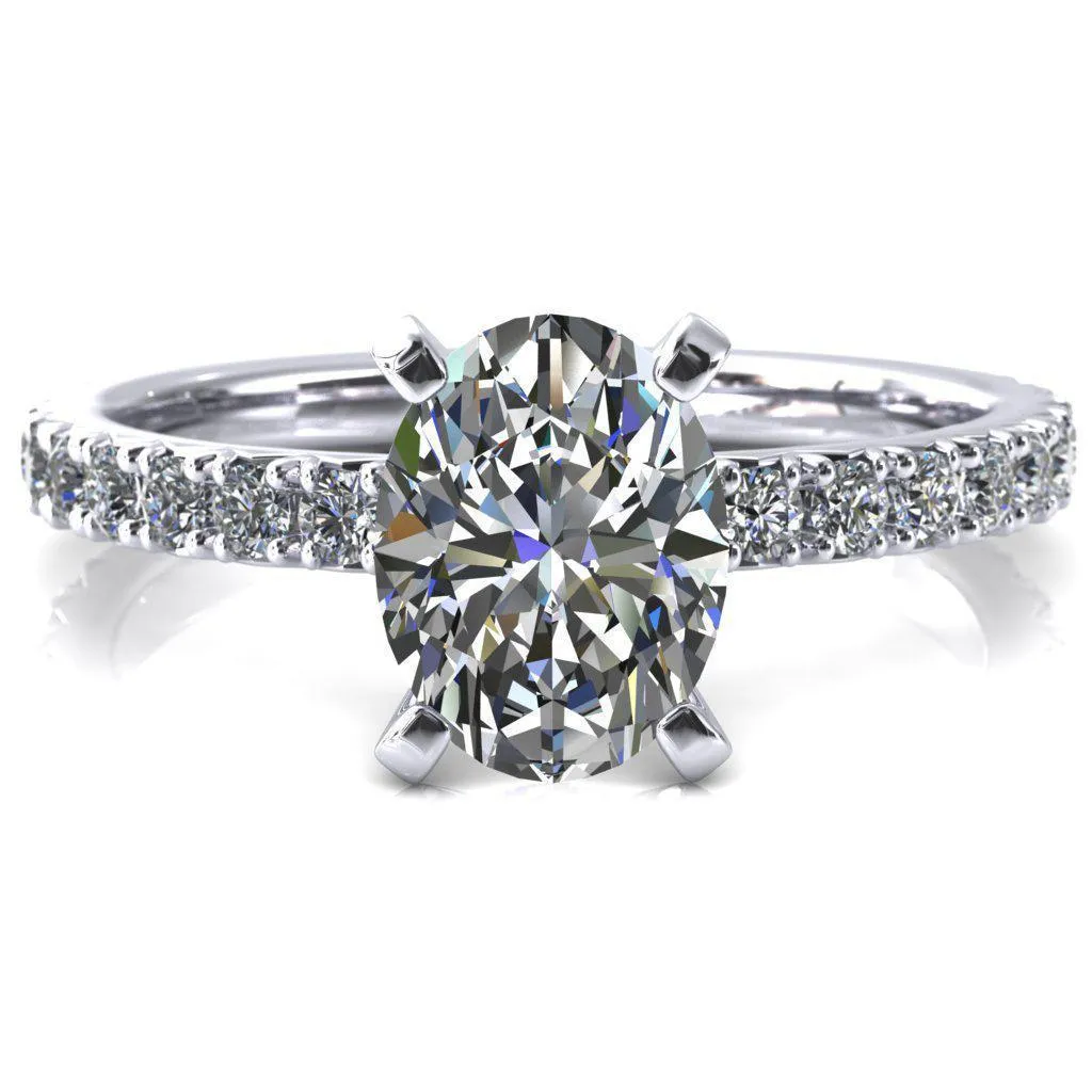 Nefili Oval Lab Grown Diamond Center Stone 4 Prong 5/8 Eternity Diamond French Pave Engagement Ring