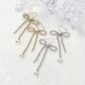 Pave Bow Dangle Earrings