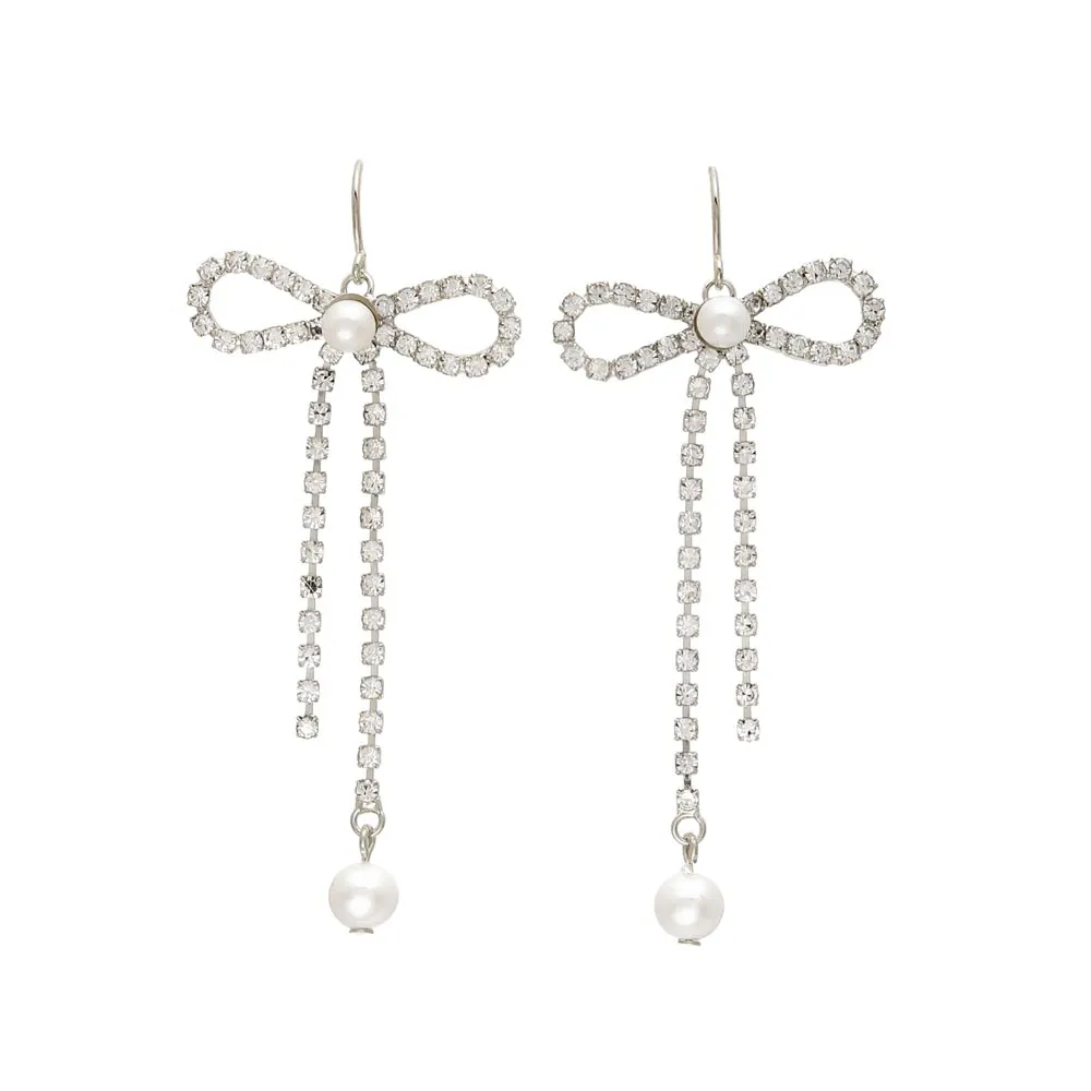 Pave Bow Dangle Earrings