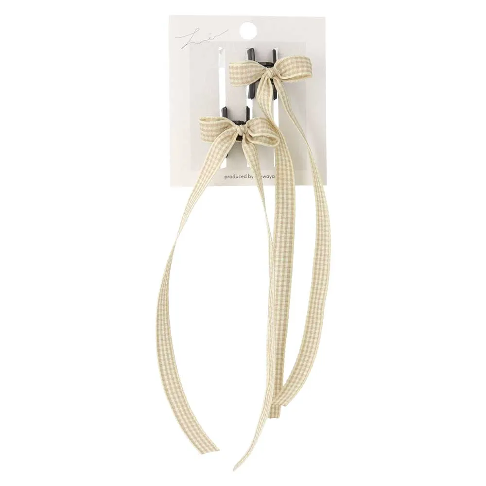 Plaid Long Tail Bow Hair Clip Set