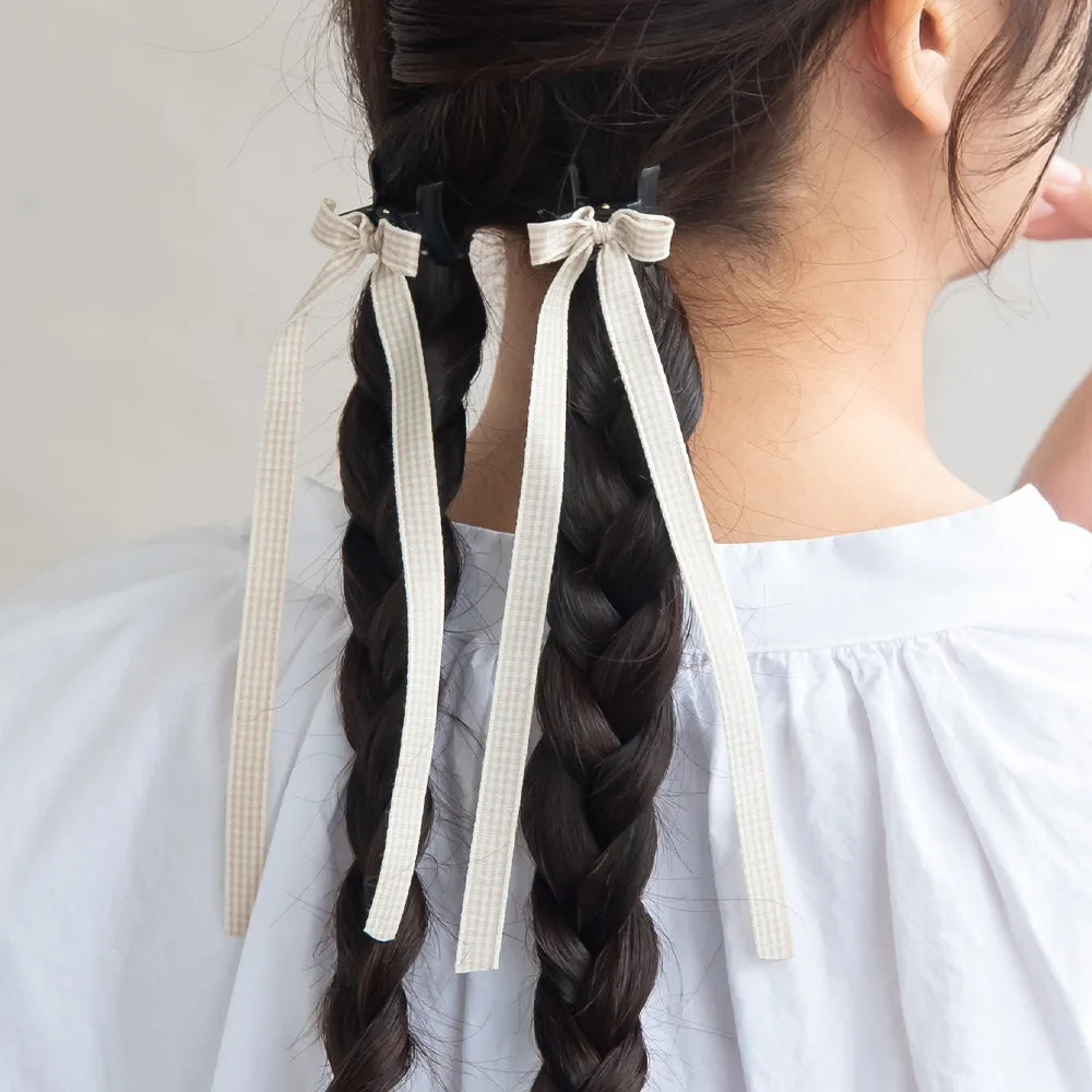 Plaid Long Tail Bow Hair Clip Set