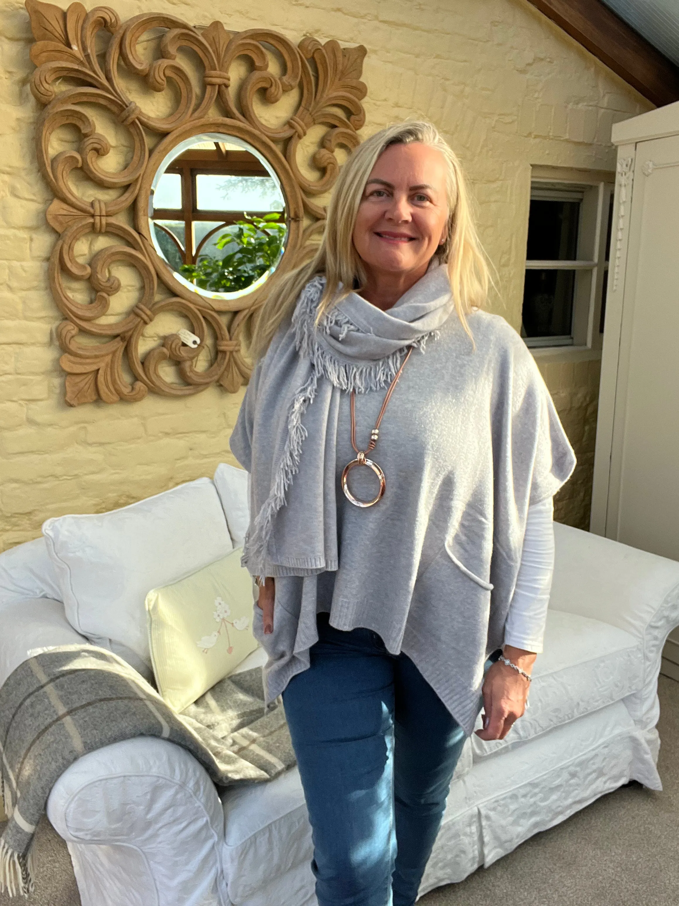 Portofino Fine Knitted Fringed End Long Scarf
