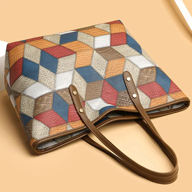 PU Leather Patchwork Shoulder Bag