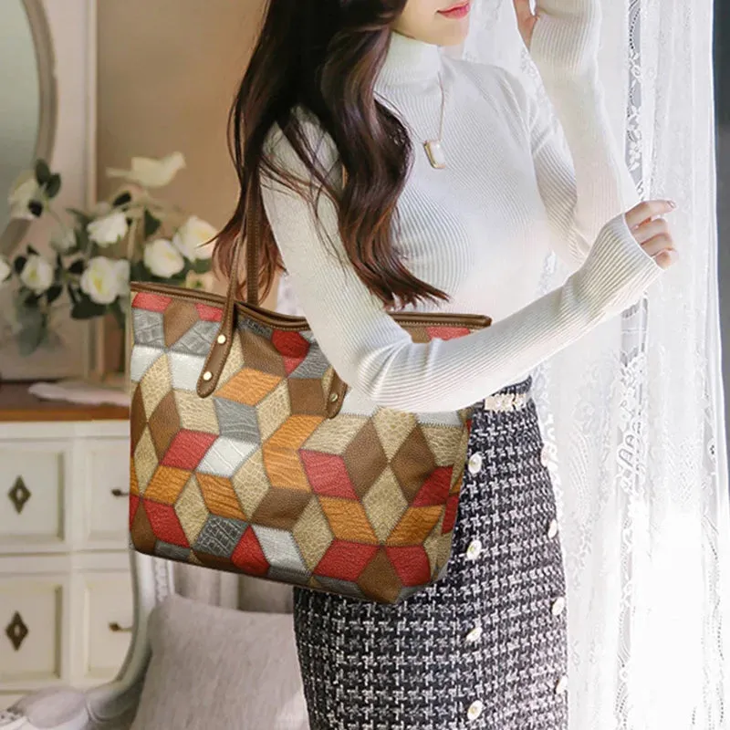 PU Leather Patchwork Shoulder Bag