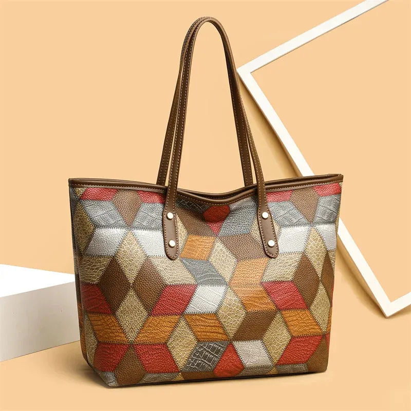 PU Leather Patchwork Shoulder Bag