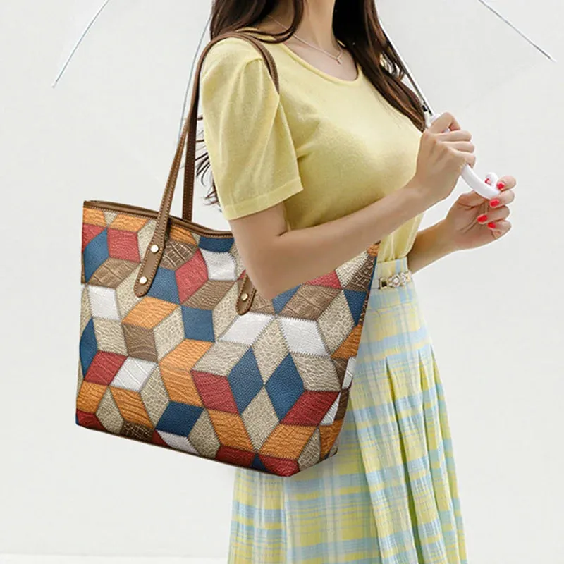 PU Leather Patchwork Shoulder Bag
