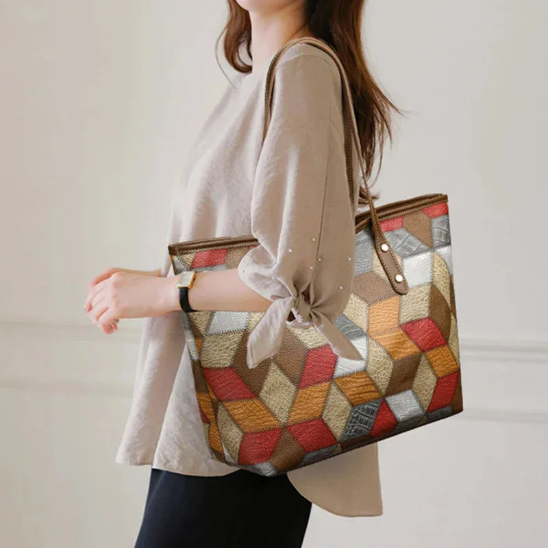 PU Leather Patchwork Shoulder Bag