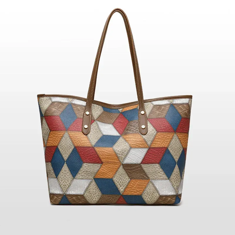 PU Leather Patchwork Shoulder Bag
