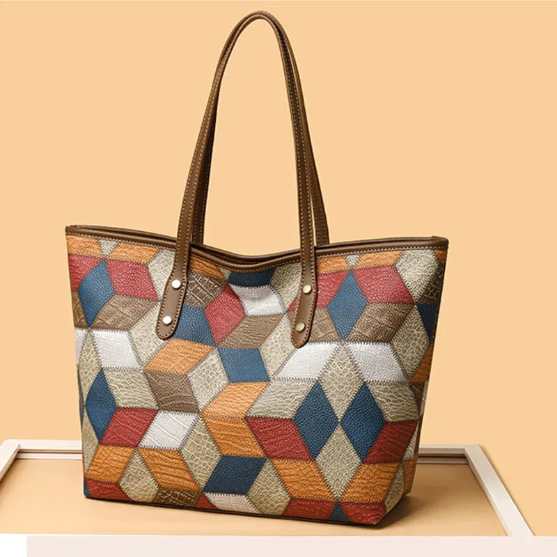 PU Leather Patchwork Shoulder Bag