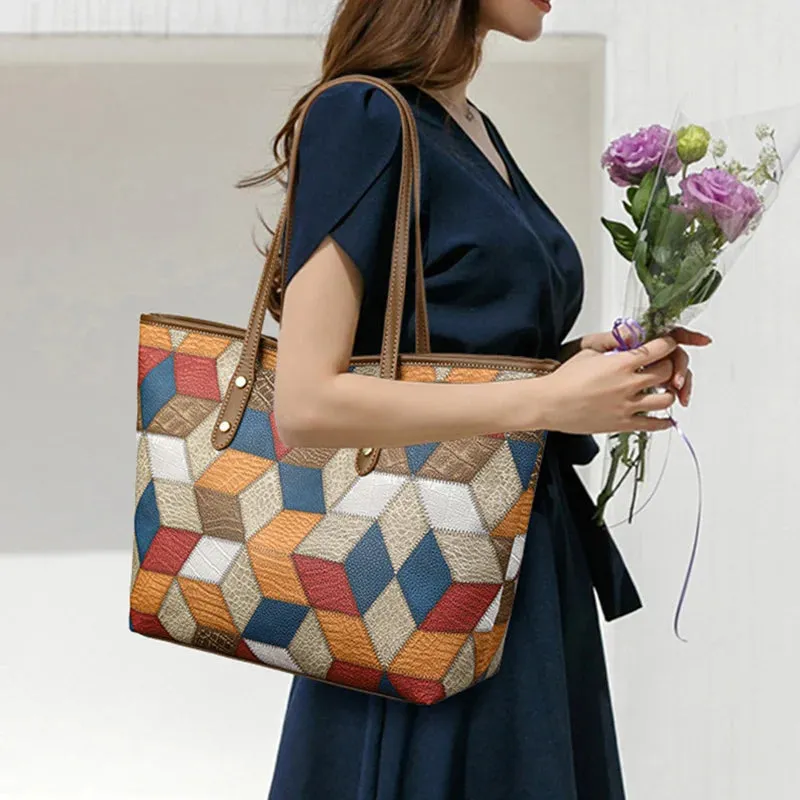 PU Leather Patchwork Shoulder Bag