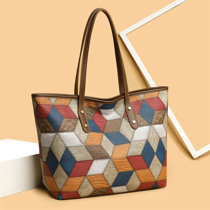 PU Leather Patchwork Shoulder Bag