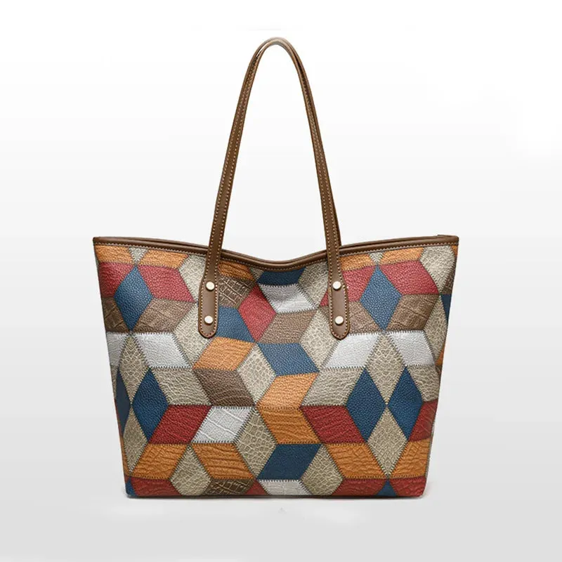 PU Leather Patchwork Shoulder Bag