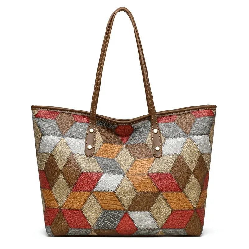 PU Leather Patchwork Shoulder Bag