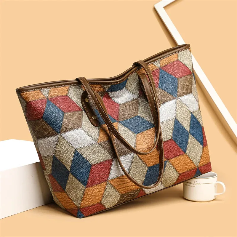 PU Leather Patchwork Shoulder Bag