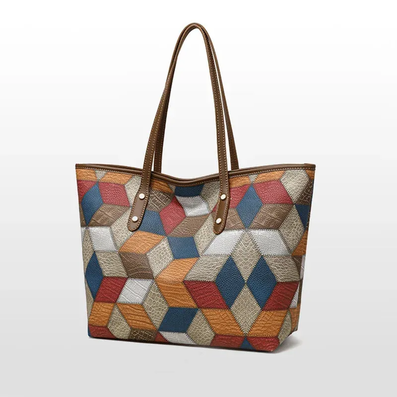 PU Leather Patchwork Shoulder Bag