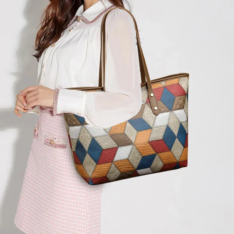PU Leather Patchwork Shoulder Bag