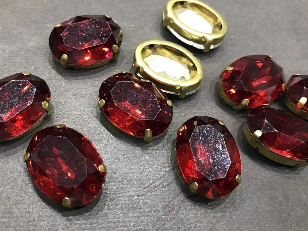 Red Oval Resin Stones with Catcher (25x18 mm) (Wholesale)