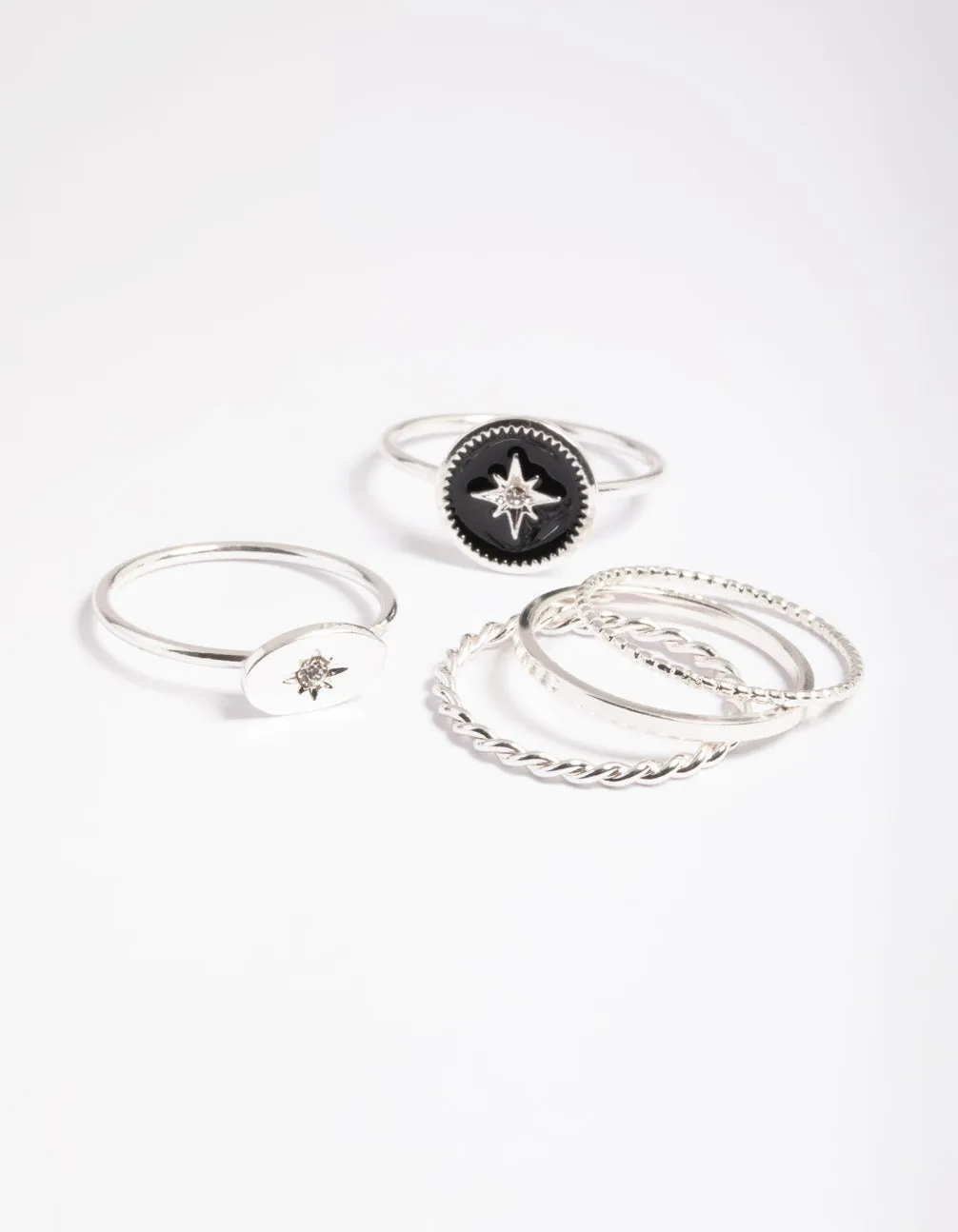 Silver Celestial Signet Rings 6-Pack