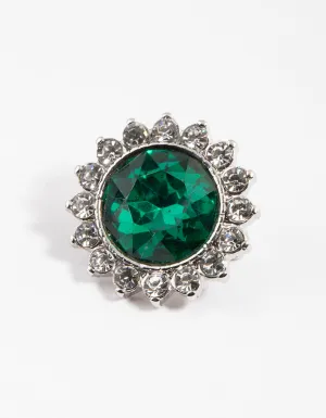 Silver Round Flower Mini Brooch