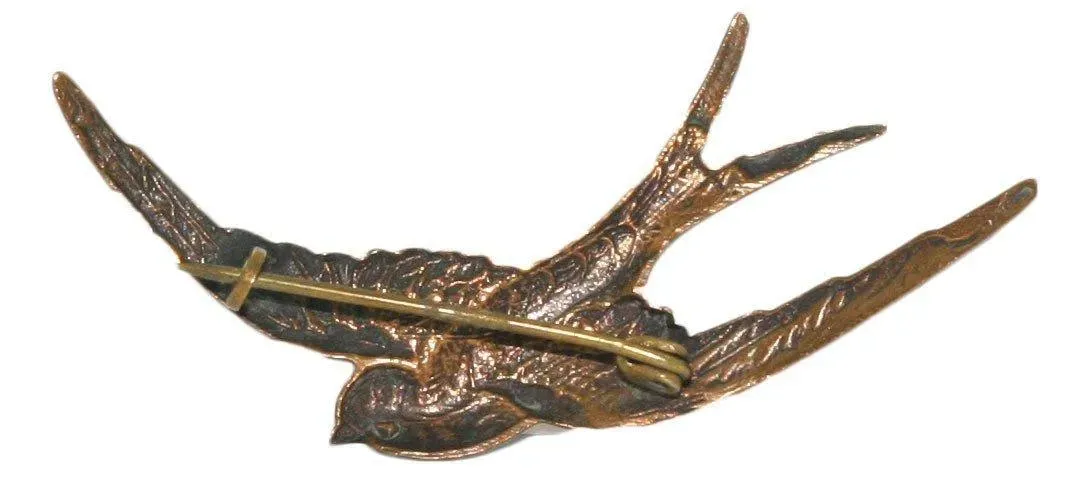 Vintage 1900s Enamel Swallow Brooch