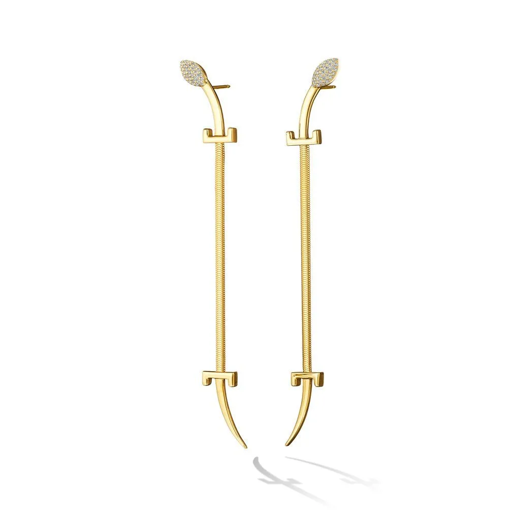 Yellow Gold Origin Drop Earrings with Pave Diamonds