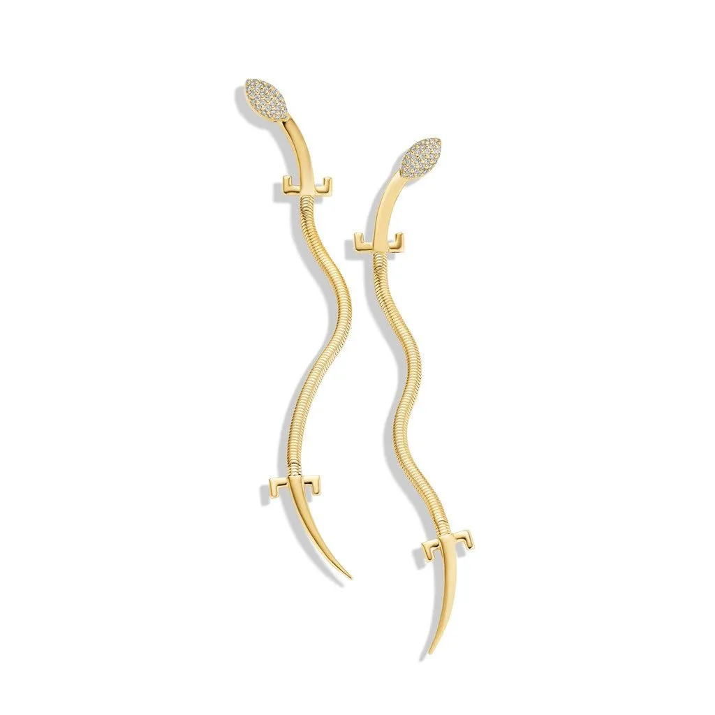 Yellow Gold Origin Drop Earrings with Pave Diamonds